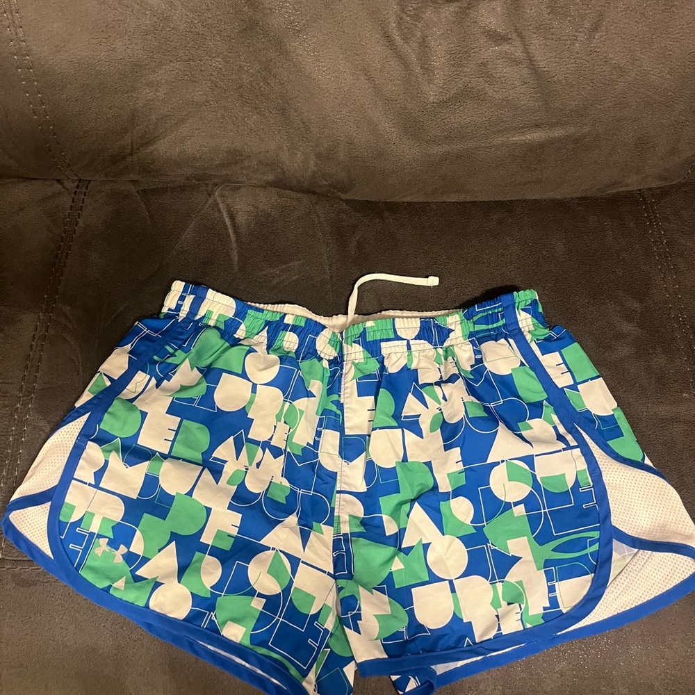 Under Armour Blue and Green Patterned Athletic Shorts